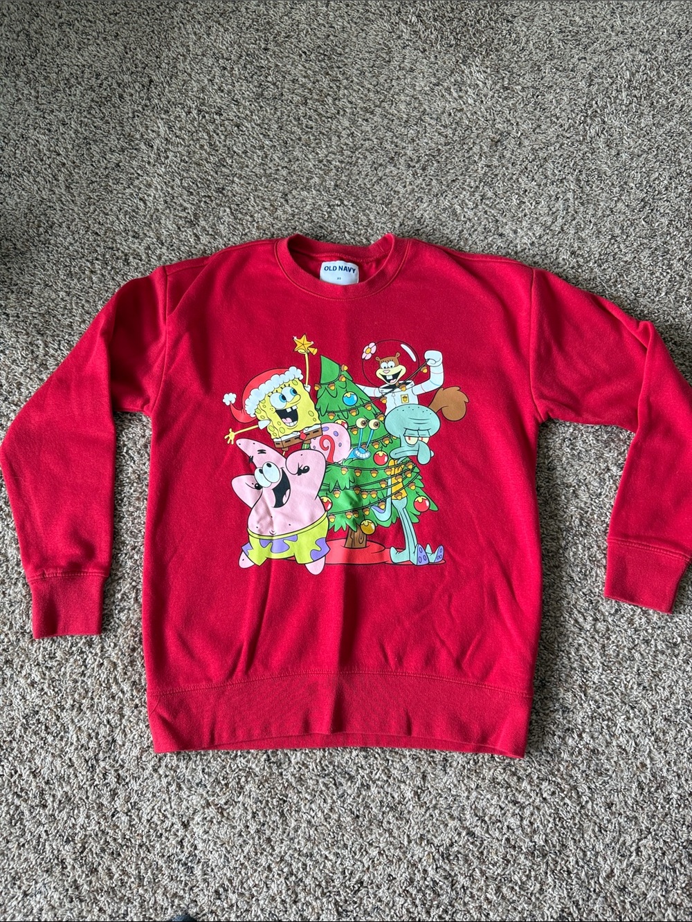 Old Navy Red SpongeBob Group Holiday Crewneck Sweatshirt